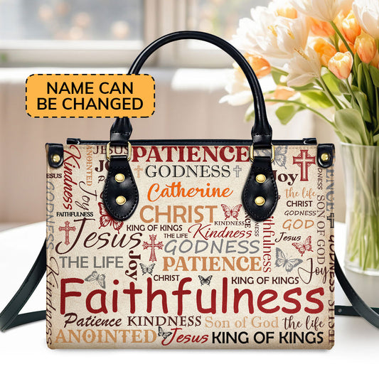 Jesuspirit | Personalized Leather Handbag With Zipper | Patience Godness Faithfulness LHBM730