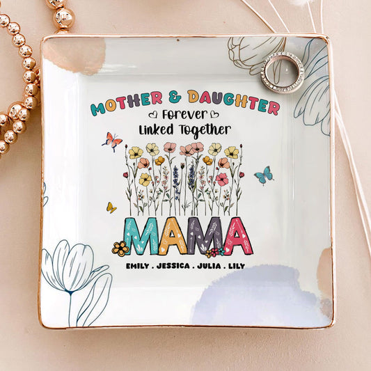 Mother & Daughters Forever Linked Together | Personalized Ceramic Ring Dish Square