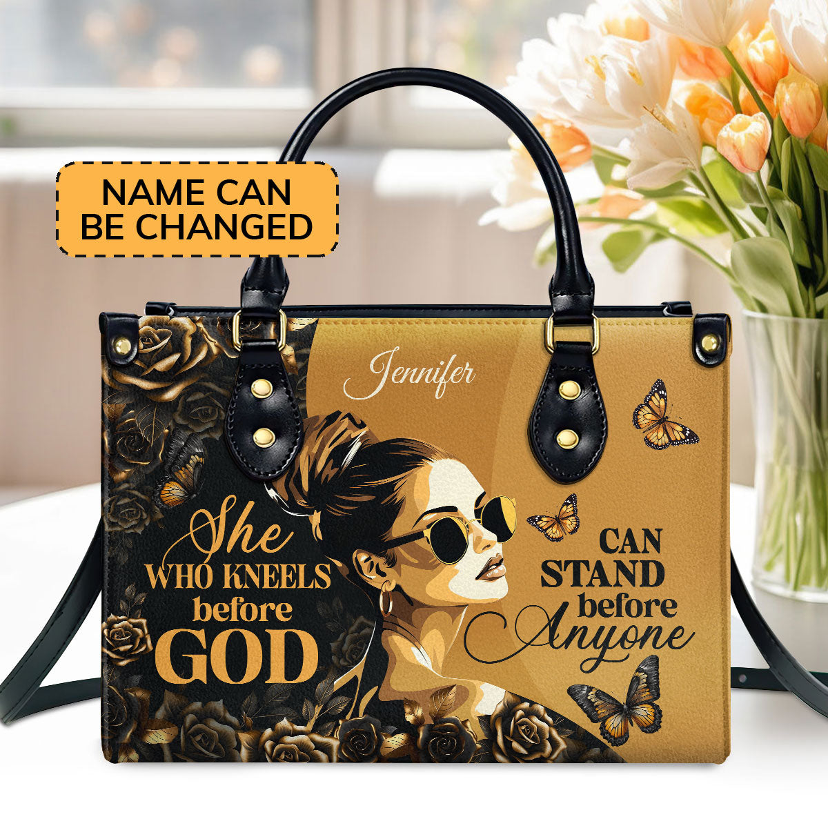 Jesuspirit | Personalized Leather Handbag With Zipper | She Who Kneels Before God LHBM746