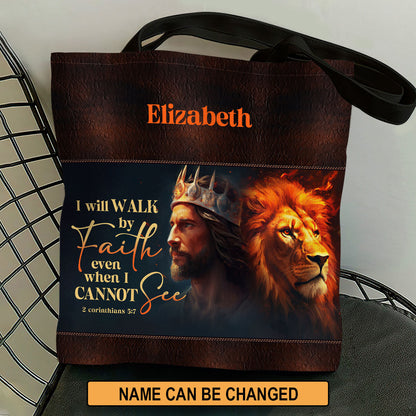 Jesuspirit| Personalized Christian Tote Bag | I Will Walk By Faith TBM745