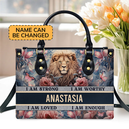 Jesuspirit | Personalized Leather Handbag With Zipper | I Am Strong LHBM752