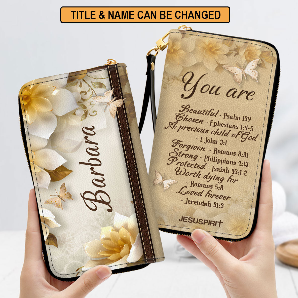 Jesuspirit | Personalized Zippered Leather Clutch Purse | A Precious Child Of God | Inspirational Gifts For Christian Women NUHN353B
