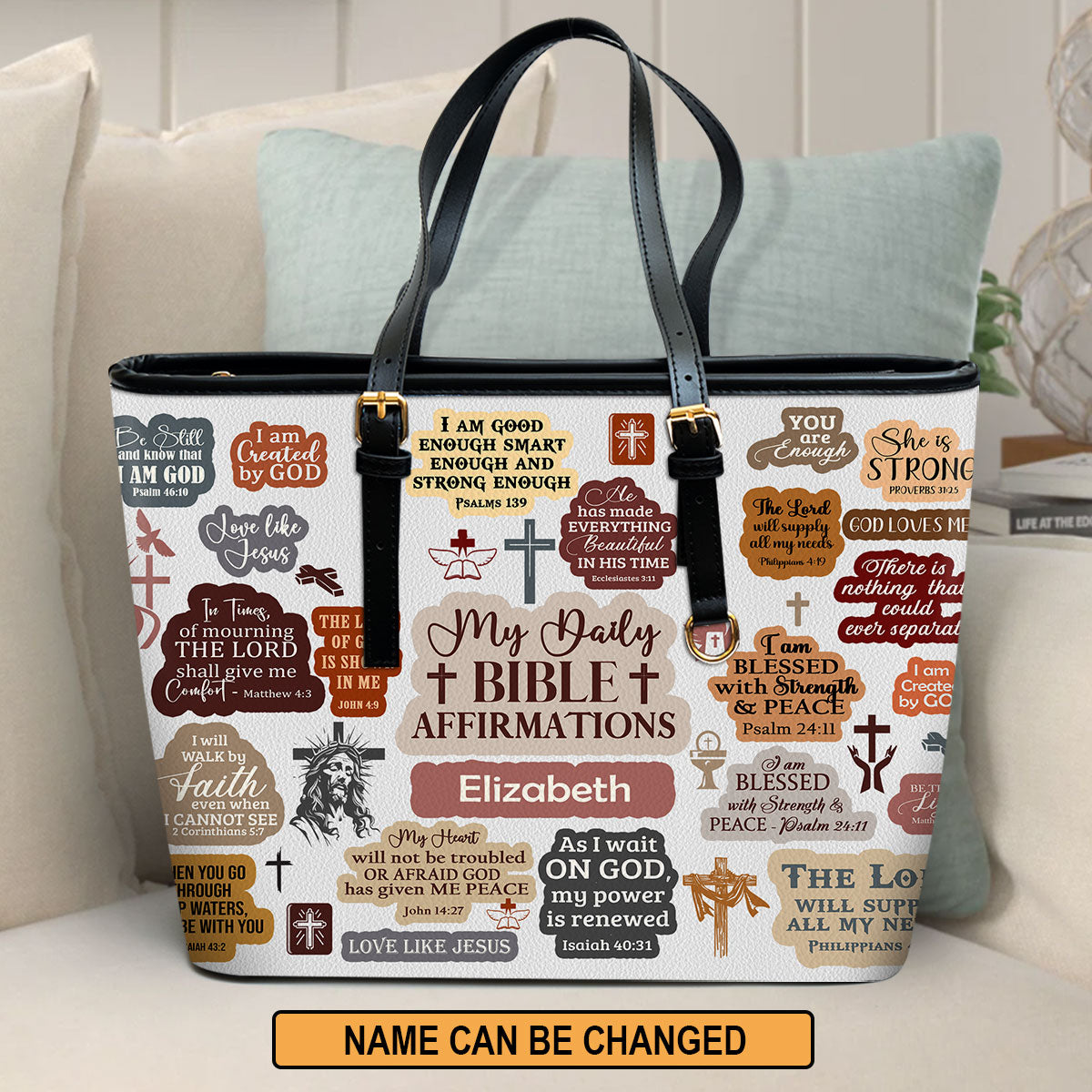 Jesuspirit | Personalized Leather Tote Bag | My Daily Bible Affirmations LLTBM726