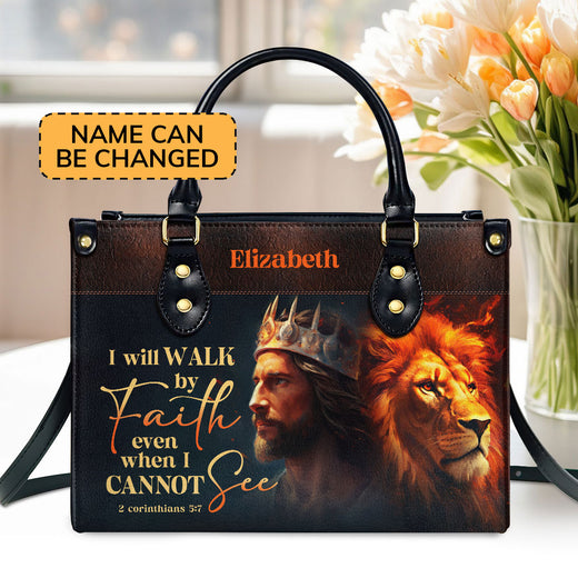 Jesuspirit | Personalized Leather Handbag With Zipper | I Will Walk By Faith LHBM745