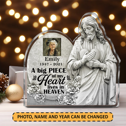 A Big Piece Of My Heart Lives In Heaven | Personalized Custom Shaped Squared Acrylic Plaque JSAPPPT1664TA