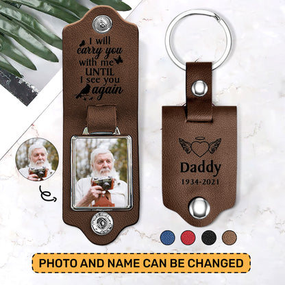 Jesuspirit Personalized Leather Photo Keychain | I Will Carry You LPKHN10