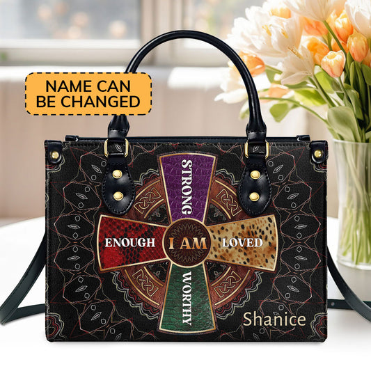 Jesuspirit | Personalized Leather Handbag With Zipper | I Am LHBM754