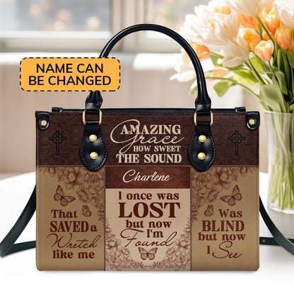 Jesuspirit | Personalized Leather Handbag With Zipper | Amazing Grace LHBM734