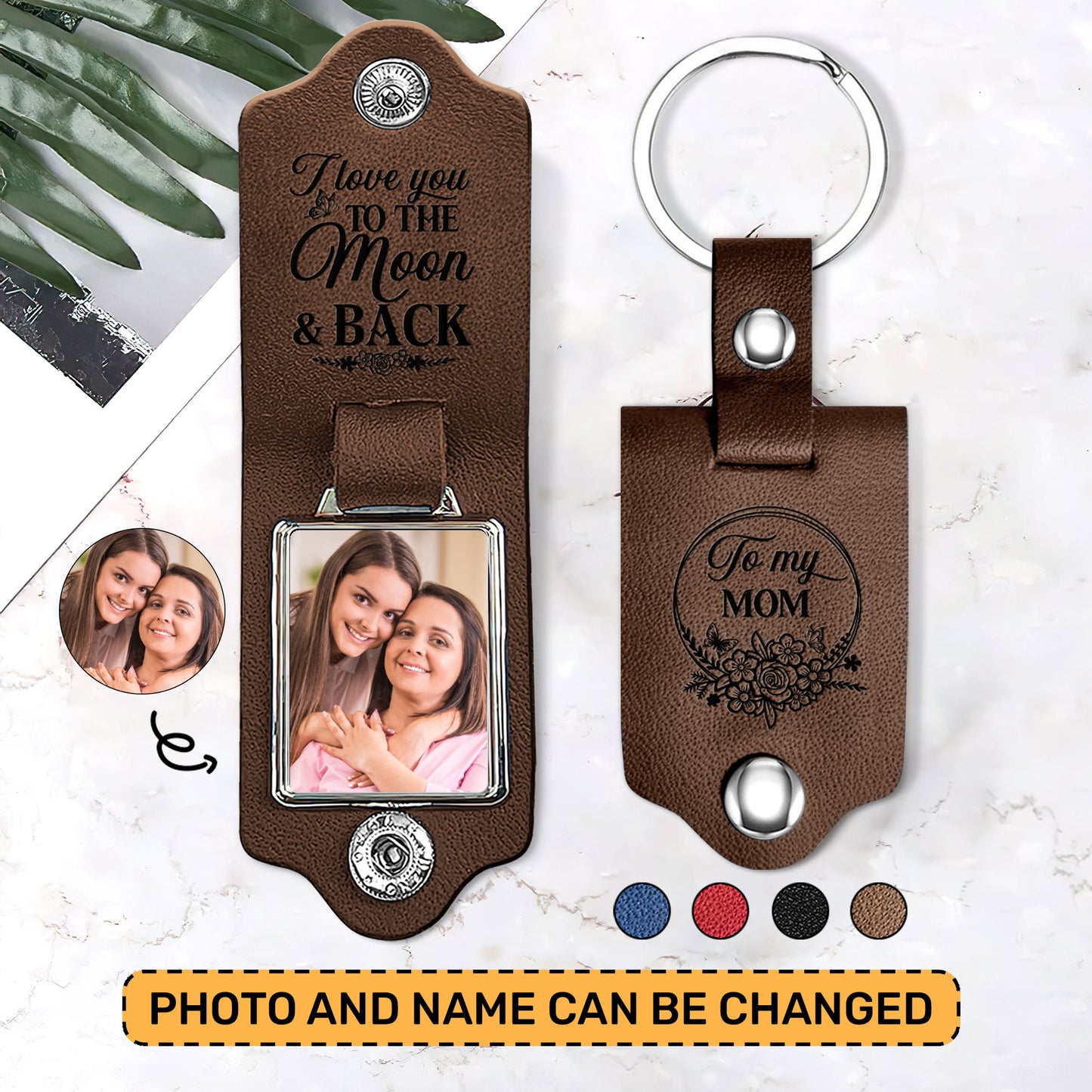 I Love You To The Moon And Back  - Leather Photo Keychain LPKM03