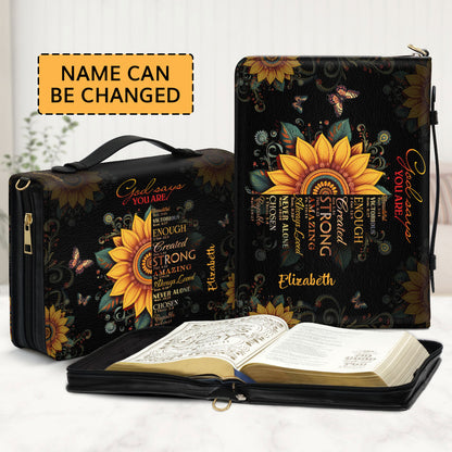 Jesuspirit | Personalized Bible Cover With Handle | Spiritual Gift For Christian People | Sunflower God Says You Are BCM723