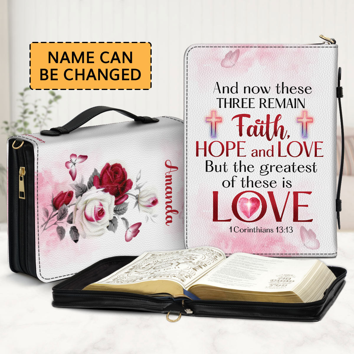Jesuspirit | Faith - Hope - Love | Corinthians 13:13 | Personalized Zippered Bible Cover With Handle | Christian Gift Ideas On Anniversary BCM711