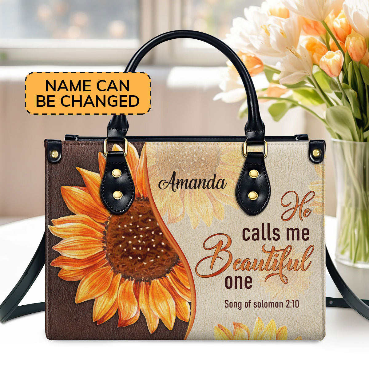 Fancy Sunflower Leather Handbag - He Calls Me Beautiful One AM231