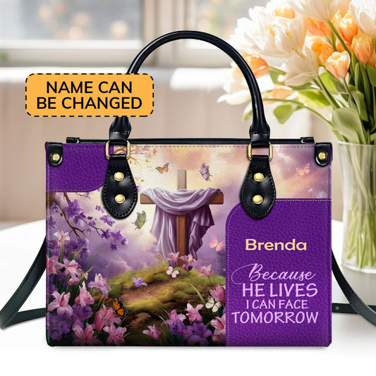 Jesuspirit | Personalized Leather Handbag With Zipper | Because He Lives LHBM733