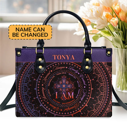 Personalized Zippered Leather Handbag With Handle | I Am