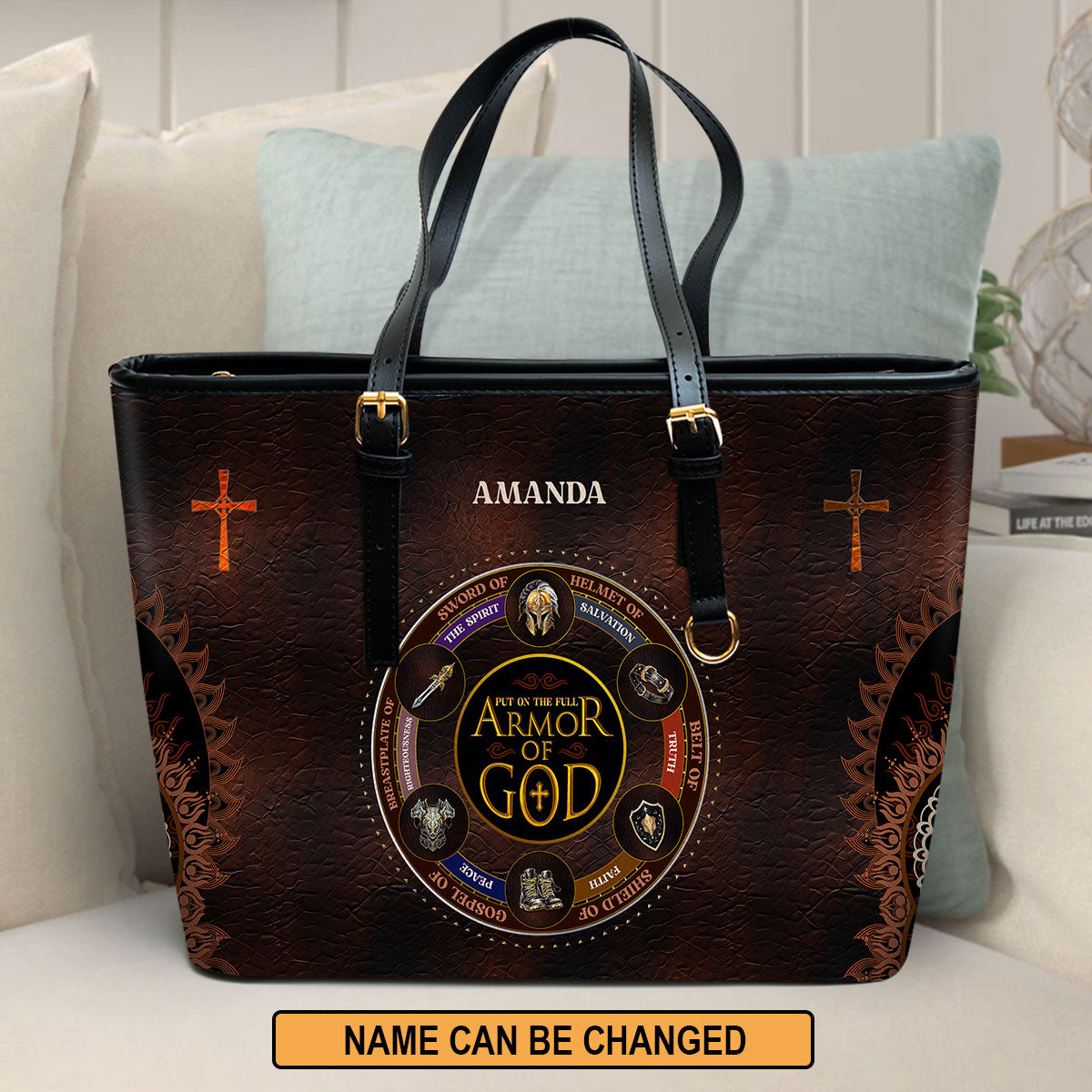 Jesuspirit | Personalized Leather Tote Bag | Armor Of God LLTBM762