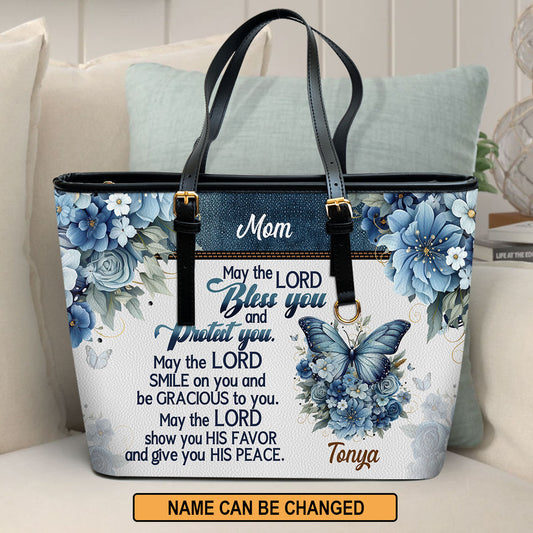 May The Lord Bless You And Protect You | Personalized Large Leather Tote Bag LLTBM784