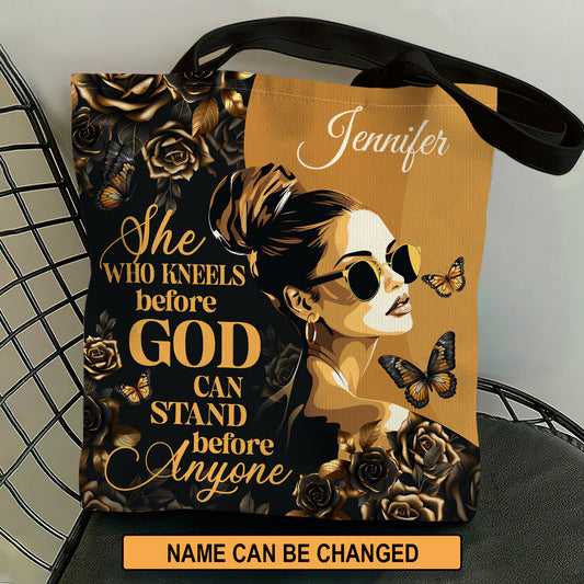 Jesuspirit| Personalized Christian Tote Bag | She Who Kneels Before God TBM746