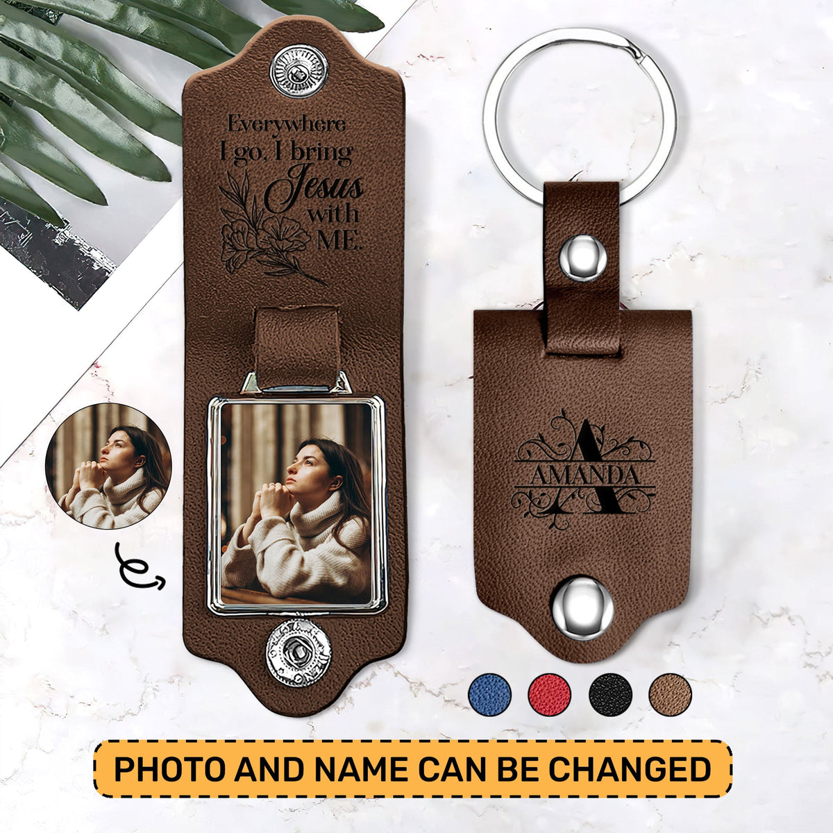 Jesuspirit Personalized Leather Photo Keychain | Jesus With Me LPKHN03