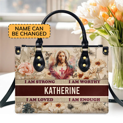 Jesuspirit | Personalized Leather Handbag With Zipper | I Am Enough LHBM755