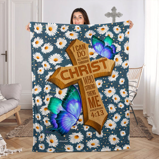 Jesuspirit Daisy Fleece Blanket | I Can Do All Things Through Christ | Philippians 4:13 | Christ Gifts For Religious Family FBH782