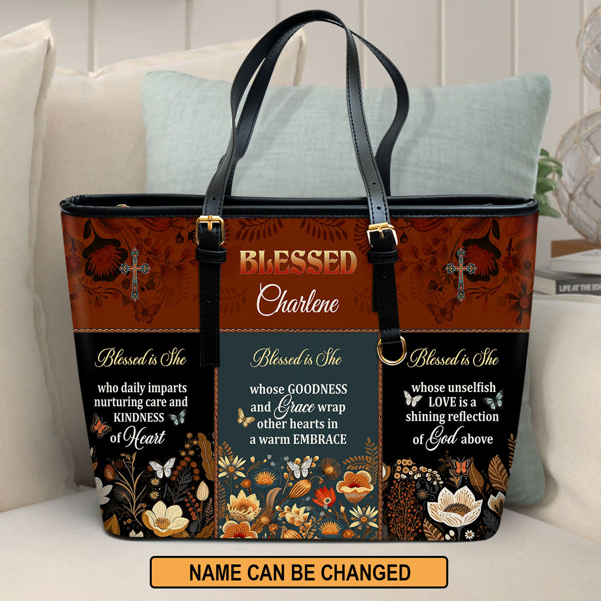 Blessed Is She | Personalized Large Leather Tote Bag LLTBM748
