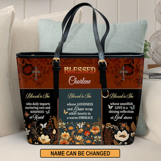 Blessed Is She | Personalized Large Leather Tote Bag LLTBM748