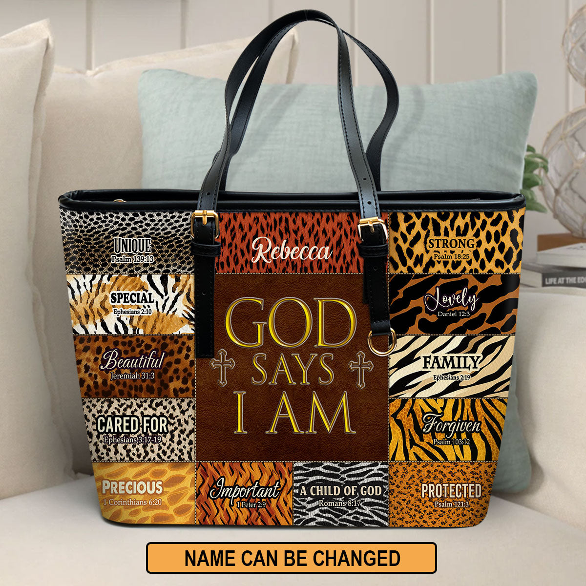 Jesuspirit | Personalized Leather Tote Bag | God Says I Am Unique LLTBM724