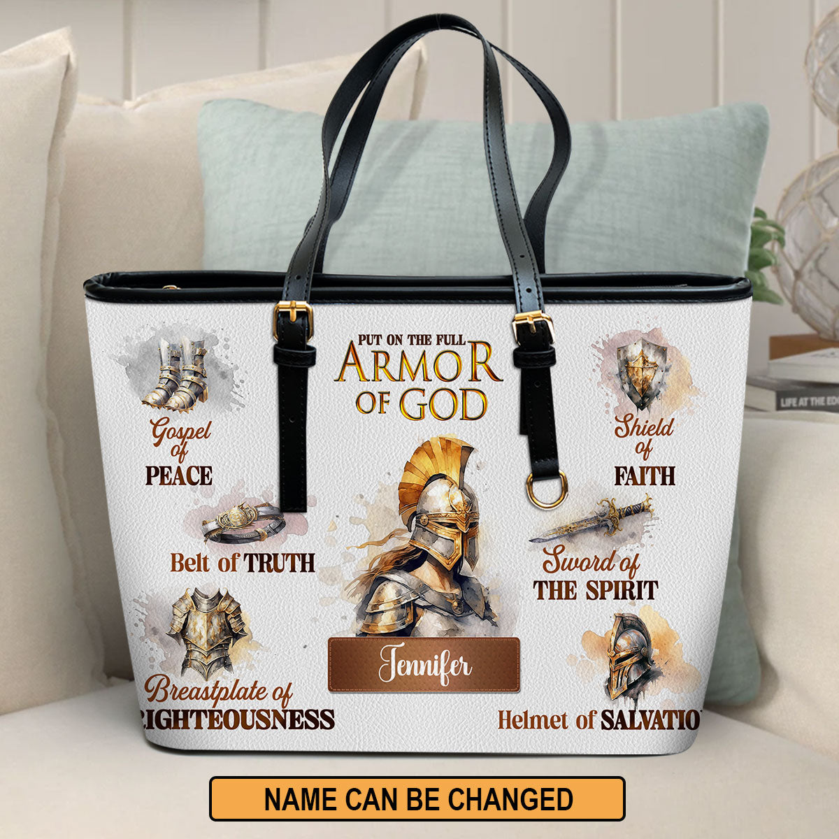 Jesuspirit | Personalized Leather Tote Bag | Armor Of God LLTBM761