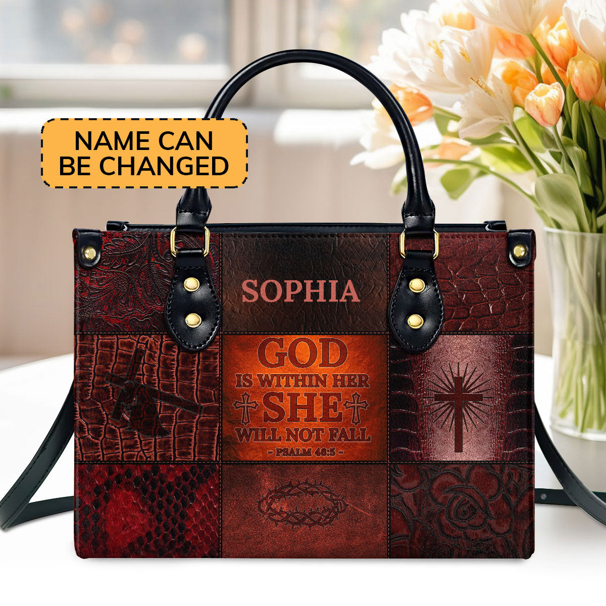 Jesuspirit | Personalized Leather Handbag With Zipper | God Is Within Her, She Will Not Fall LHBM791