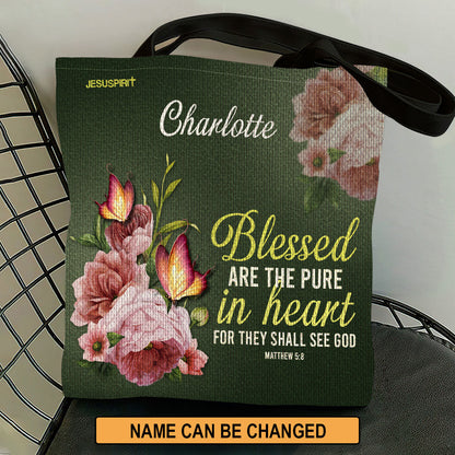 Jesuspirit Personalized Tote Bag | Religious Gifts For Women Of God | Blessed Are The Pure In Heart | Matthew 5:8 TBHN676