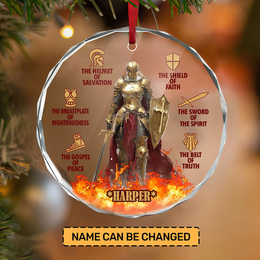 Armor Of God | Personalized 1-Side Round Glass Ornament JSURGOPPT1696M