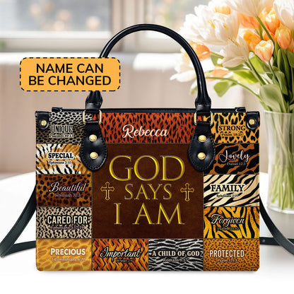 Jesuspirit | Personalized Leather Handbag With Zipper | God Says  I Am Unique LHBM724