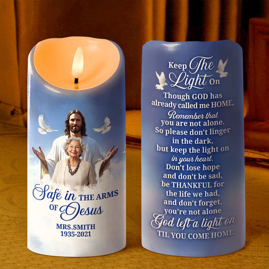 Safe In The Arms Of Jesus | Personalized Flameless LED Candle