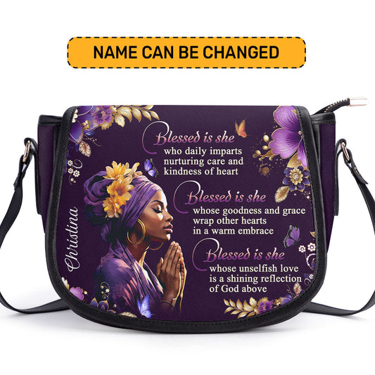 Blessed Is She - Personalized Leather Saddle Bag LHBM749