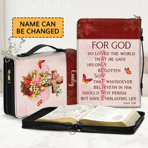 Jesuspirit | Personalized Zippered Bible Cover With Name | Religious Gifts For Christian Couples | For God So Loved The World BCM709