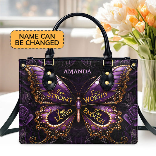 Jesuspirit | Personalized Zippered Leather Handbag With Handle | Religious Gift For Worship Friends | I Am Love LHBM757