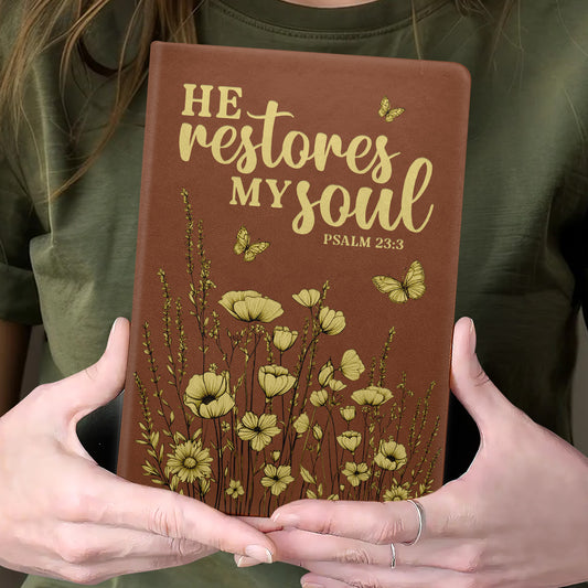 He Restores My Soul | Leather Cover Notebook