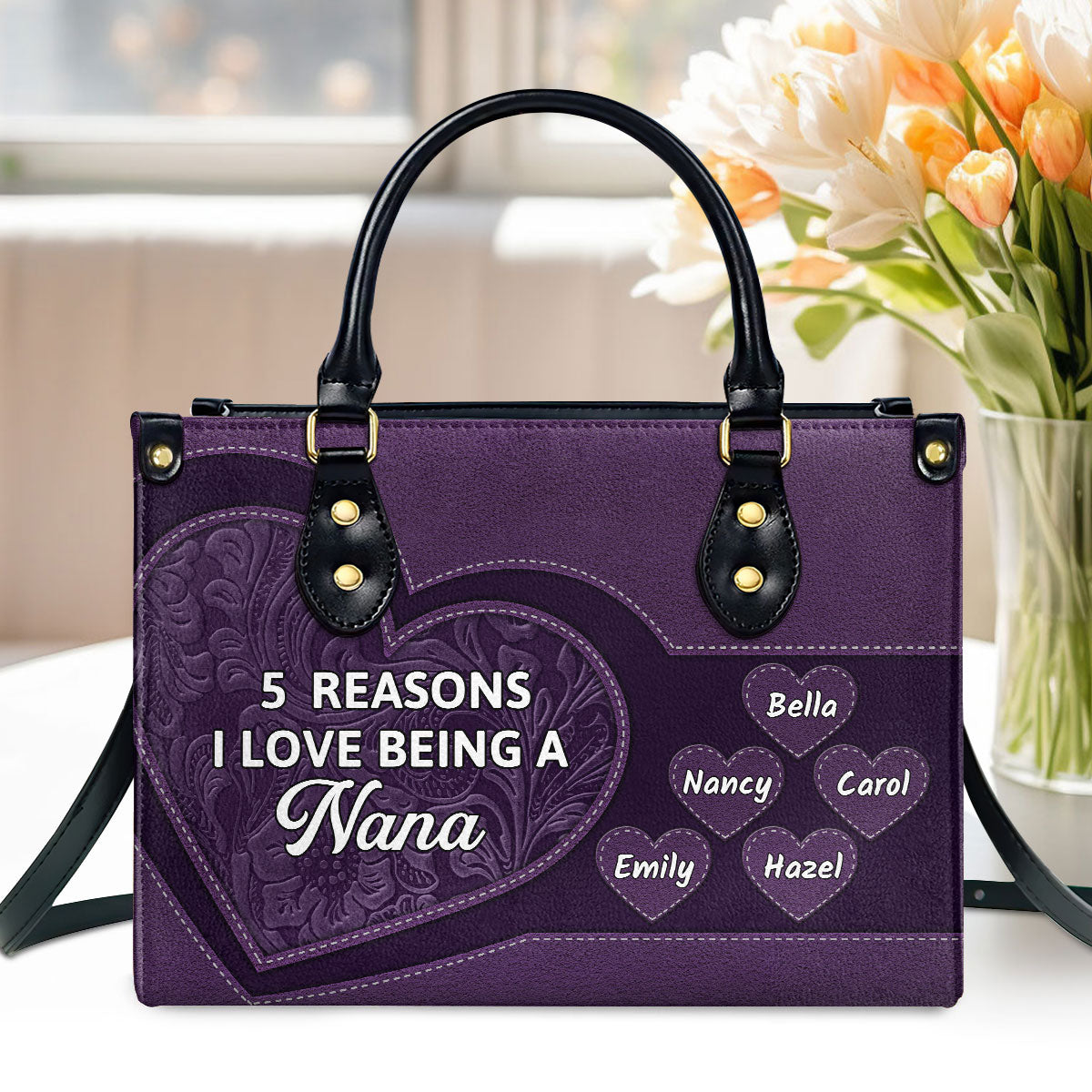 The Reason I Love Being A Grandma | Personalized Leather Handbag JSLHBPT2648TA