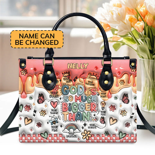 God Is Bigger Than| Personalized Leather Handbag With Zipper LHBN08