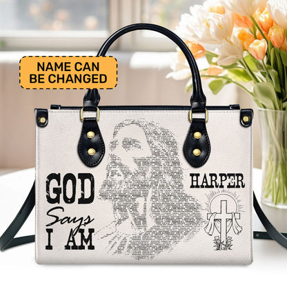 God Says I Am | Personalized Leather Handbag JSLHBPT854M