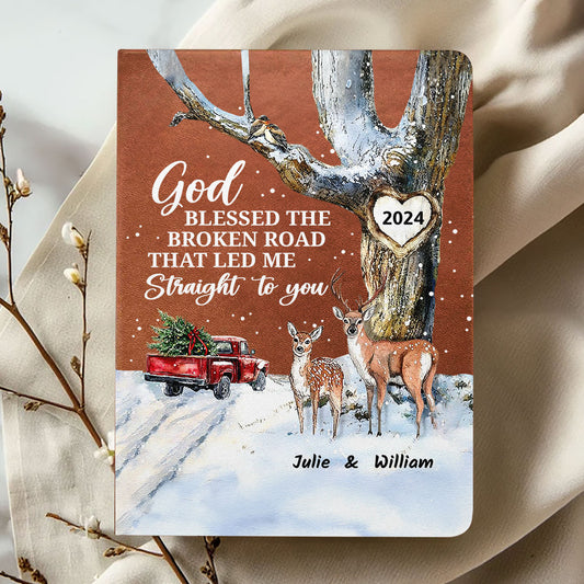 God Blessed The Broken Road That Led Me Straight To You | Personalized Leather Cover Notebook