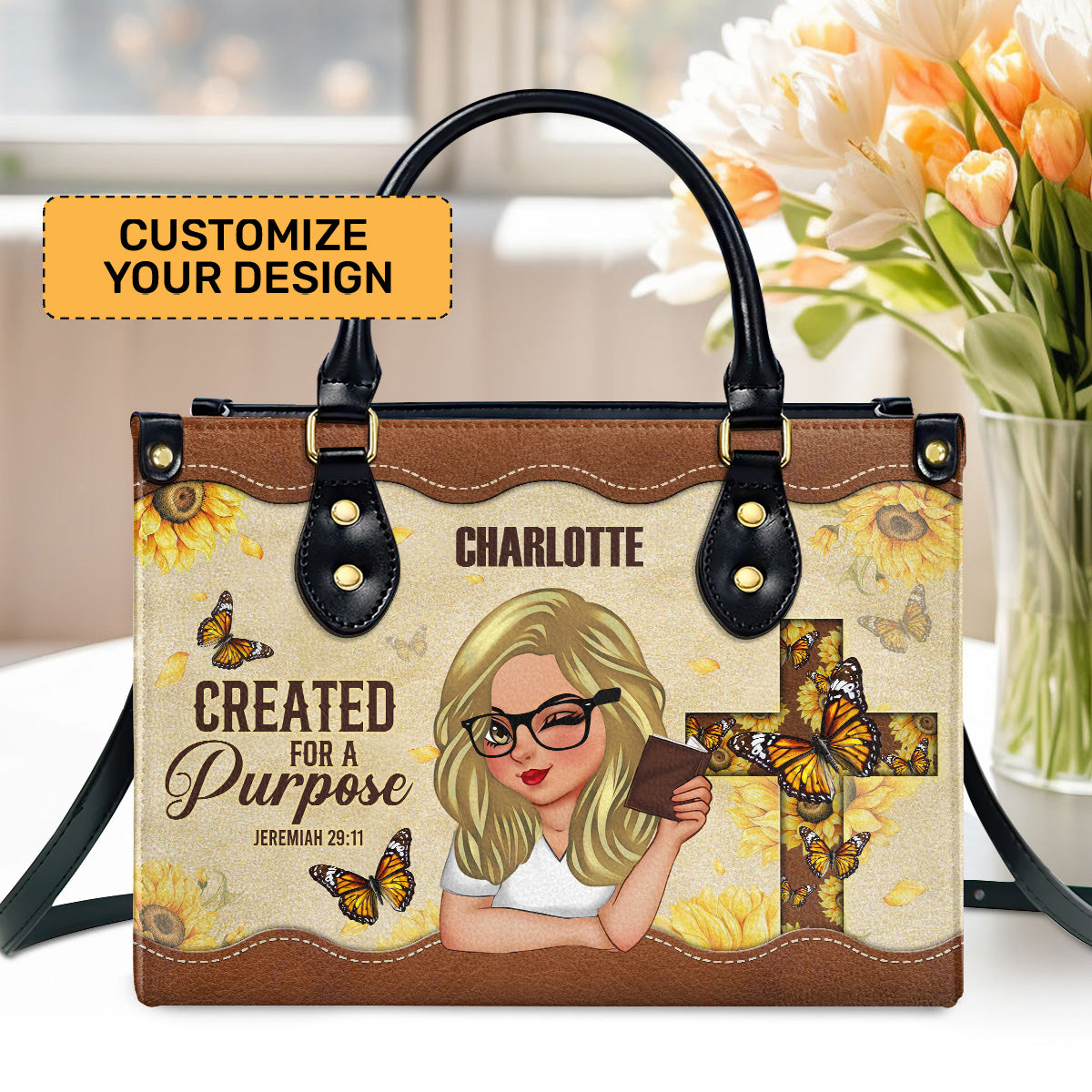 Created For A Purpose | Personalized Leather Handbag JSLHBPTN1299D