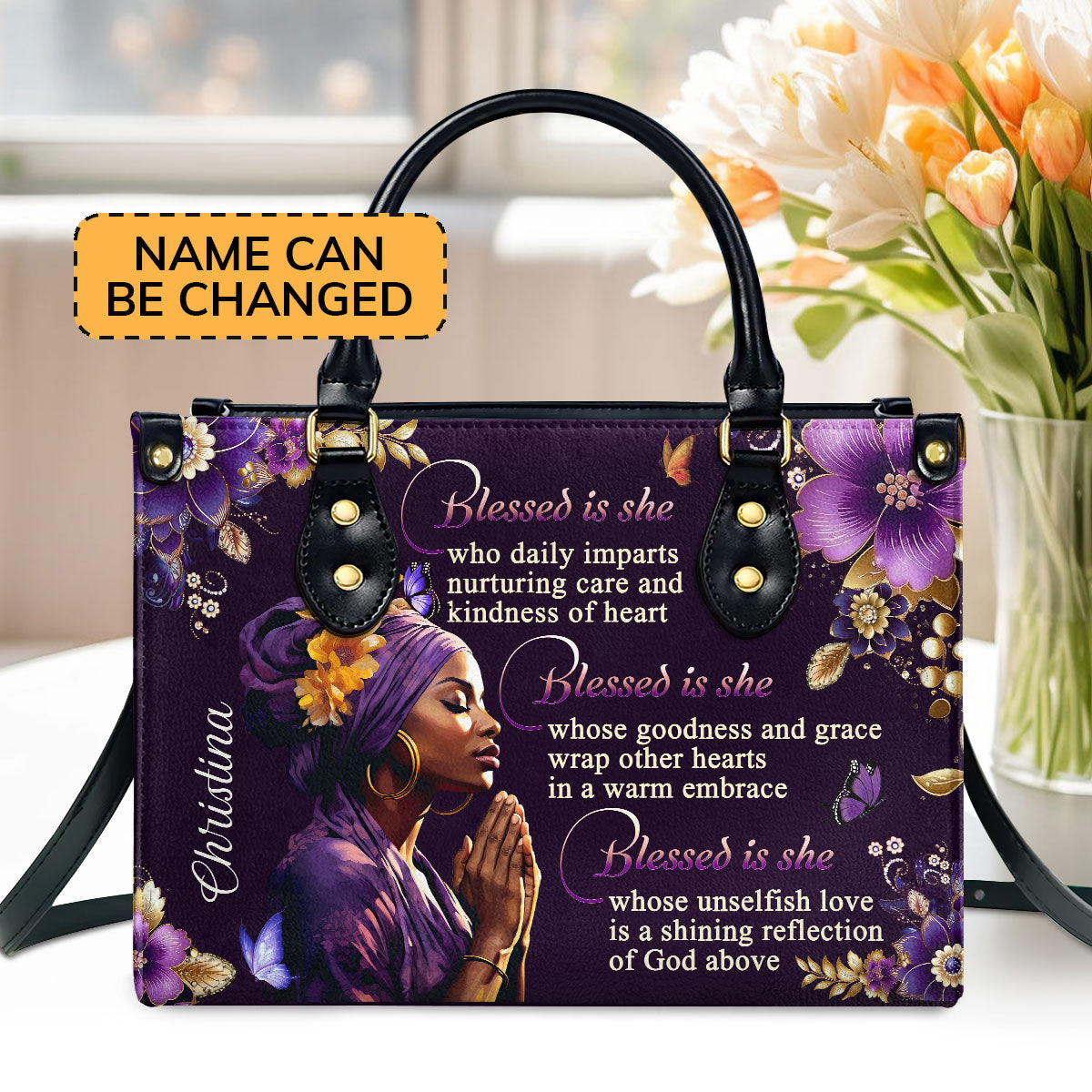 Jesuspirit | Personalized Leather Handbag With Zipper | Blessed Is She LHBM749