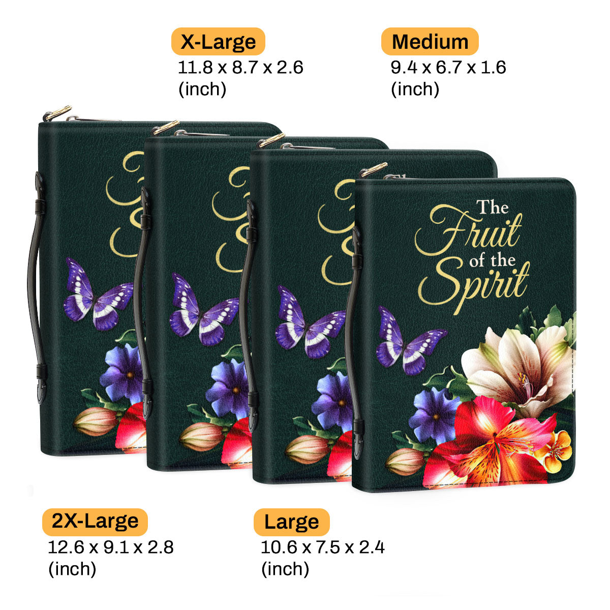 Jesuspirit | Zippered Leather Bible Cover With Handle | Galatians 5:22-23 | The Fruit Of The Spirit | Bible Verse Spiritual Gifts For Christians BCHN648