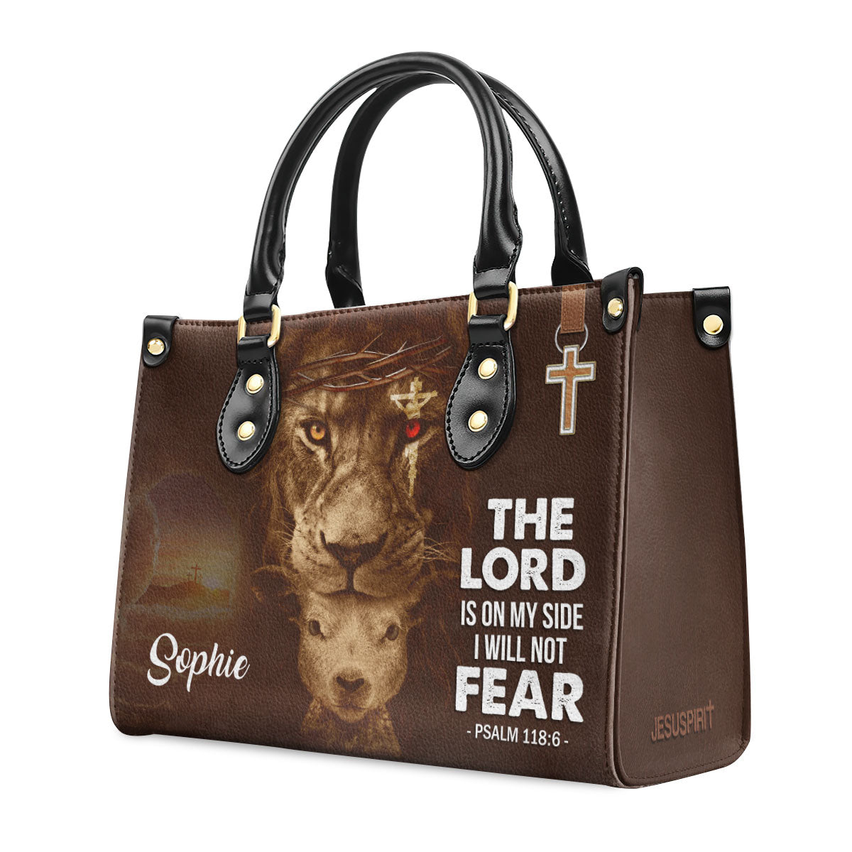 Special Personalized Lion Leather Handbag - The Lord Is On My Side H04