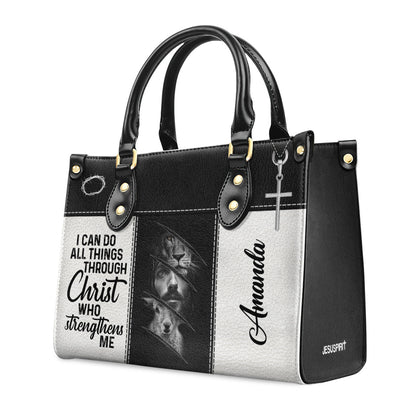 I Can Do All Things Through Christ - Beautiful Personalized Lion Leather Handbag HIHN314