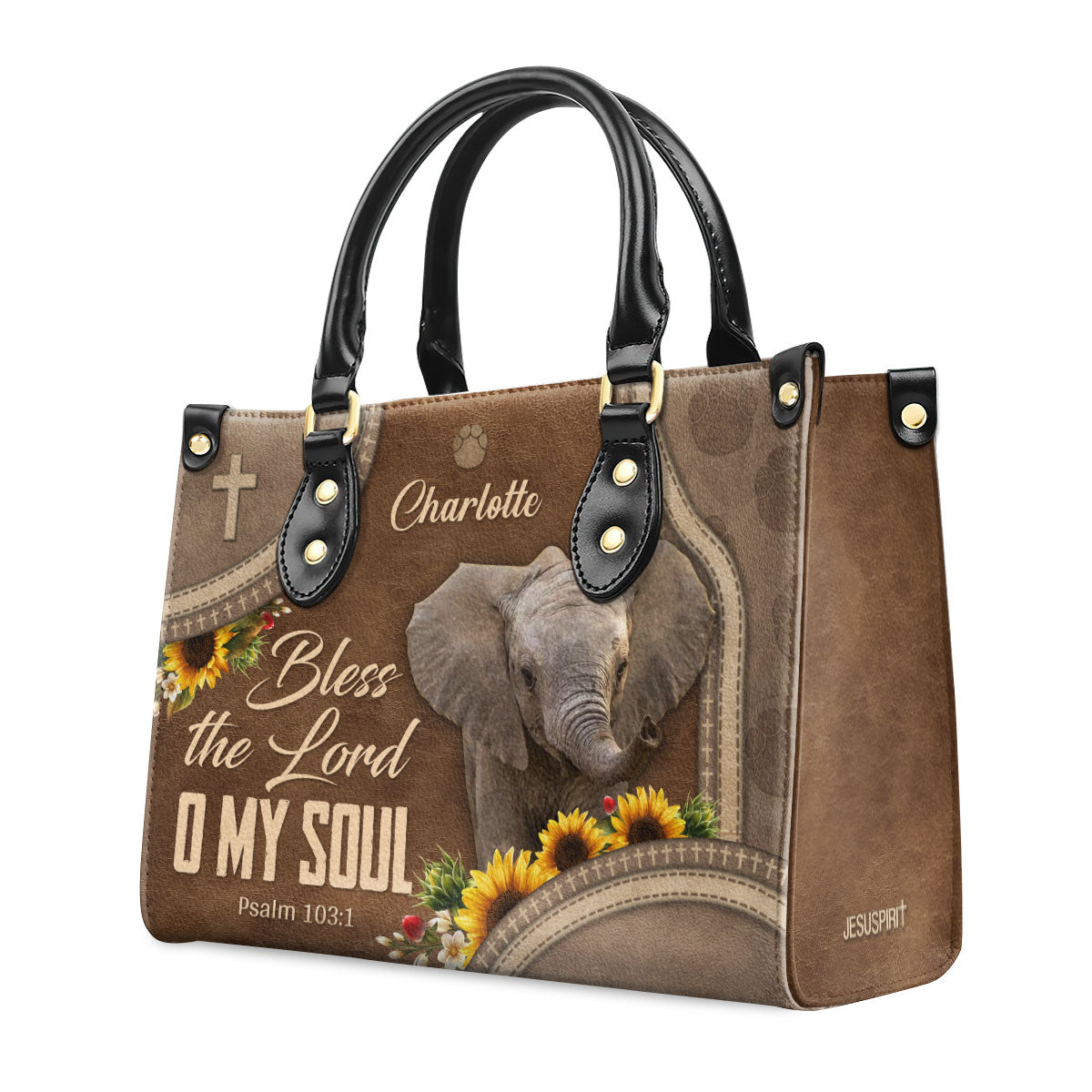 Lovely Personalized Elephant Leather Handbag - Bless The Lord O My Soul HN15