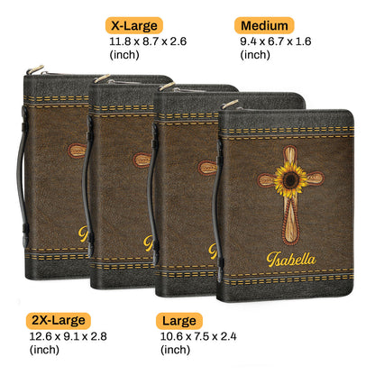 Jesuspirit Personalized Bible Cover With Handle | God Has Amazing Plan For Your Life | Cross And Sunflower | Zippered Bible Carrying Case HN150