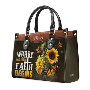 Worry Ends When Faith Begins - Lovely Personalized Butterfly Leather Handbag HIM305