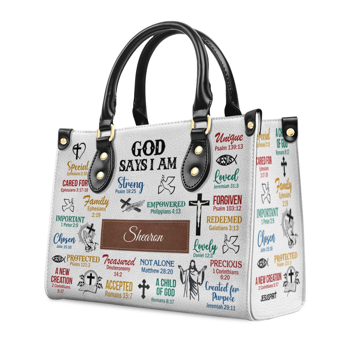 Jesuspirit | Personalized Leather Handbag With Handle | What God Says About You | Scripture Gifts For Women Of God LHBH742